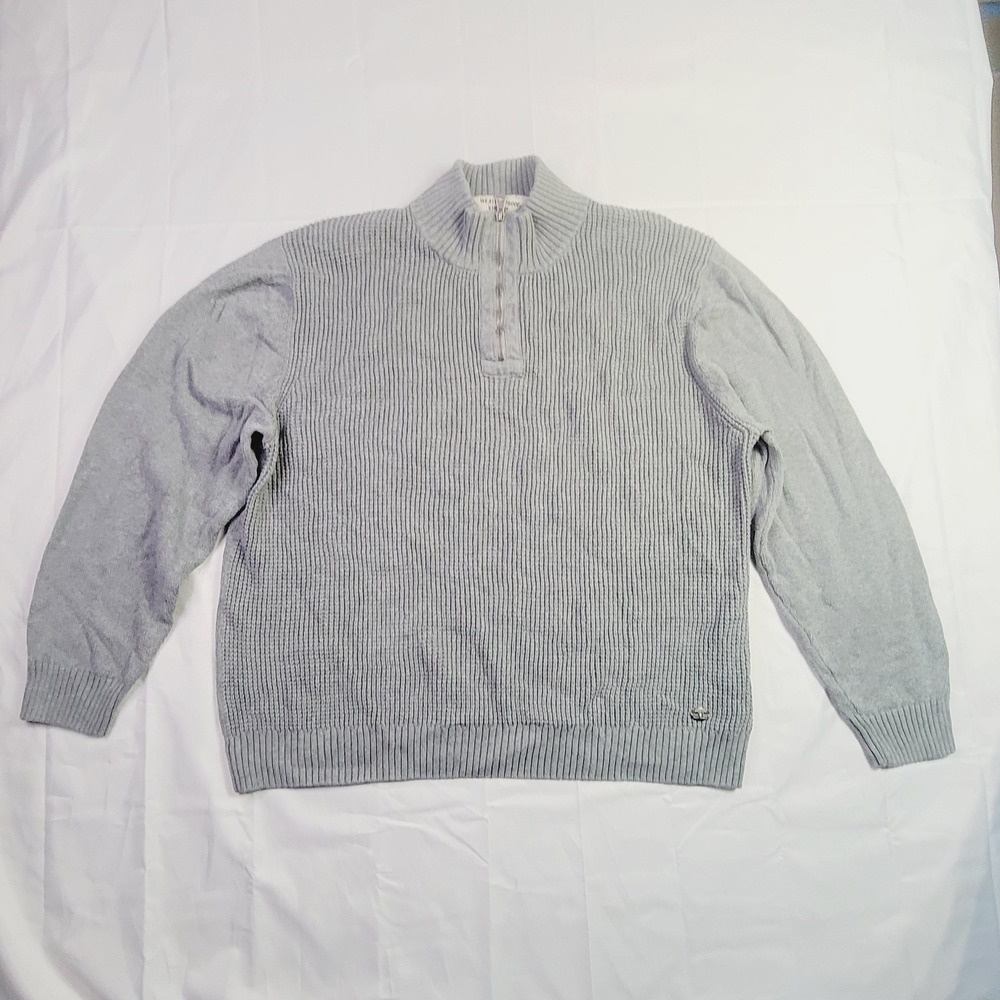 Weatherproof Vintage Mens Quarter Zip Sweater XL‎ Grey Ribbed Knit Mock Neck F46